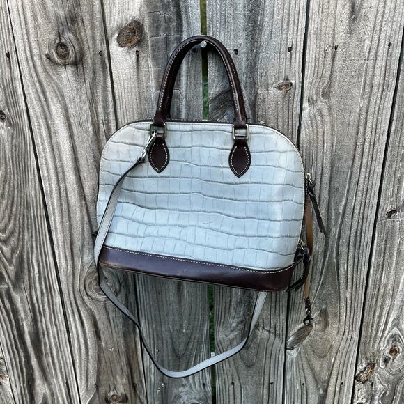 Dooney & Bourke Oakdale Croco Gray Embossed Leather Zip Satchel Crossbody READ - Picture 5 of 16